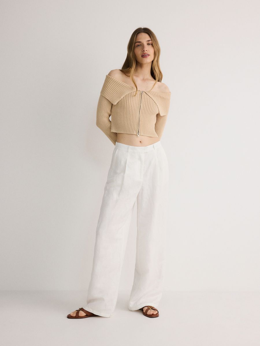 Cropped jumper with collar - beige - RESERVED - 3