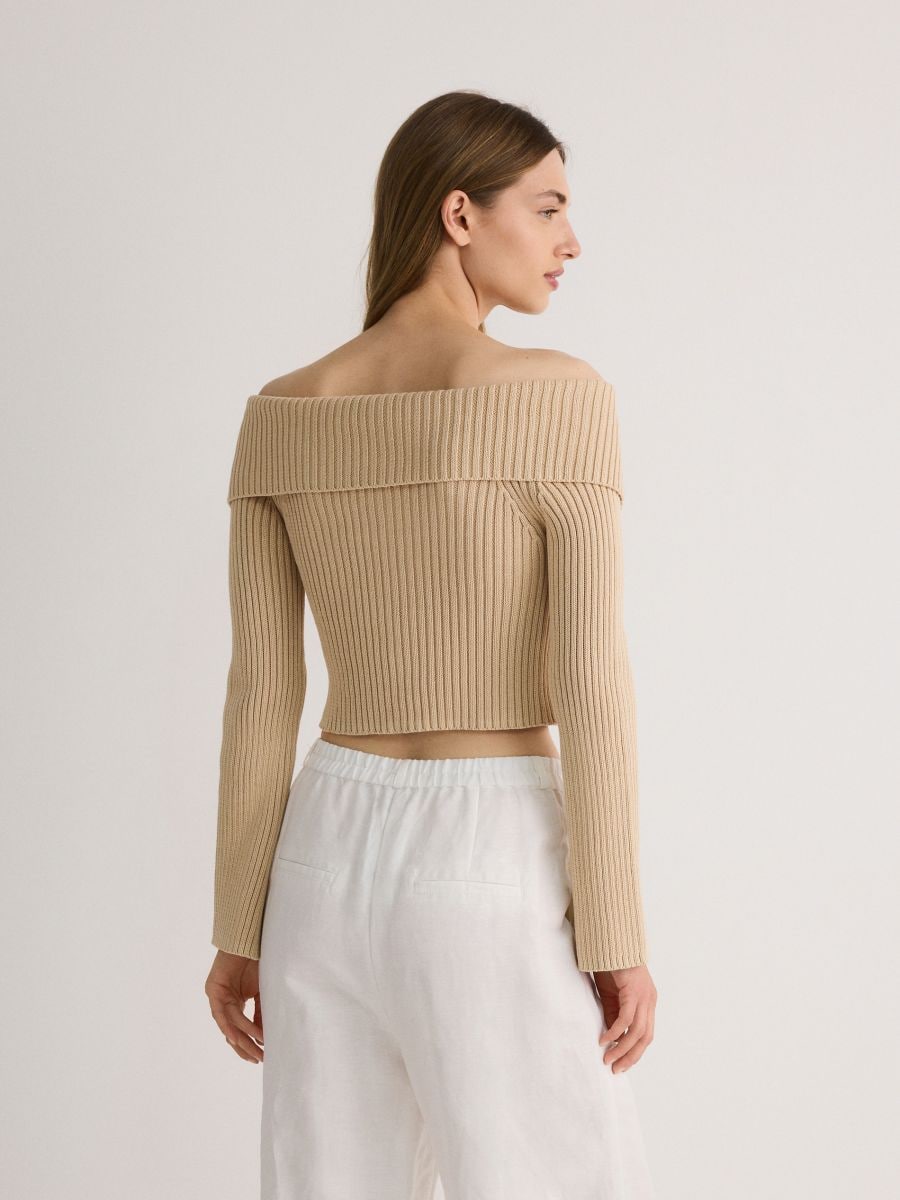 Cropped jumper with collar - beige - RESERVED - 4