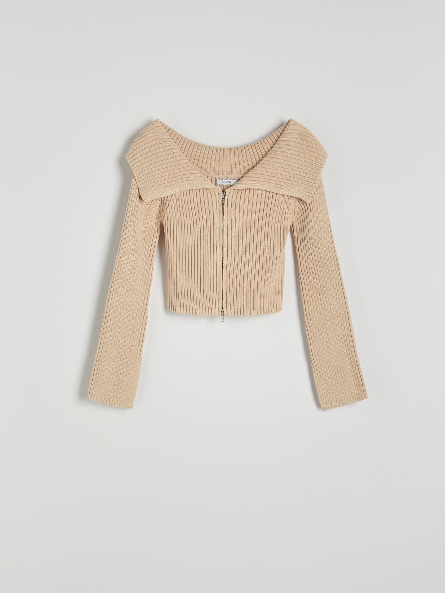 Cropped jumper with collar - beige - RESERVED - 5