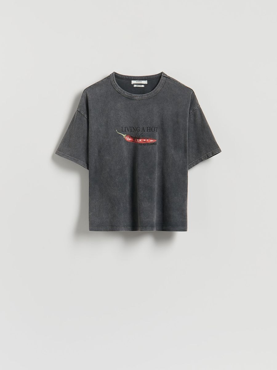 T-shirt z nadrukiem - ciemnoszary - RESERVED