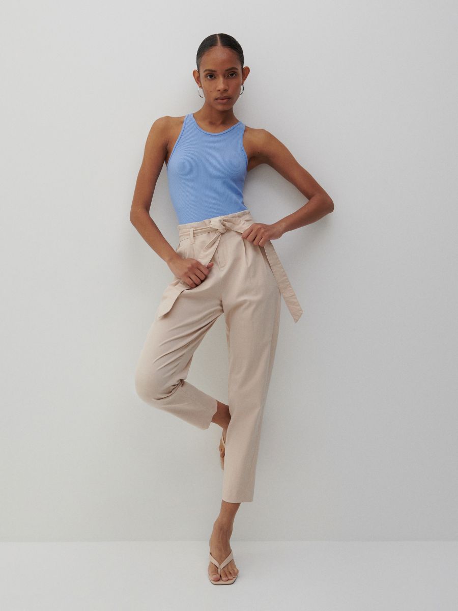 YAS cargo trousers with paperbag waist in beige  ASOS