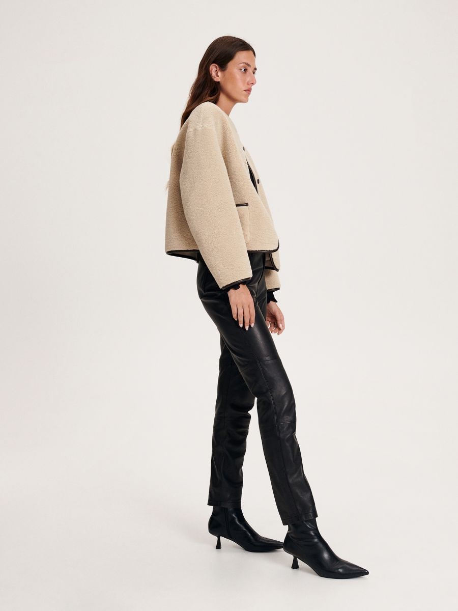 Faux shearling jacket - beige - RESERVED - 2