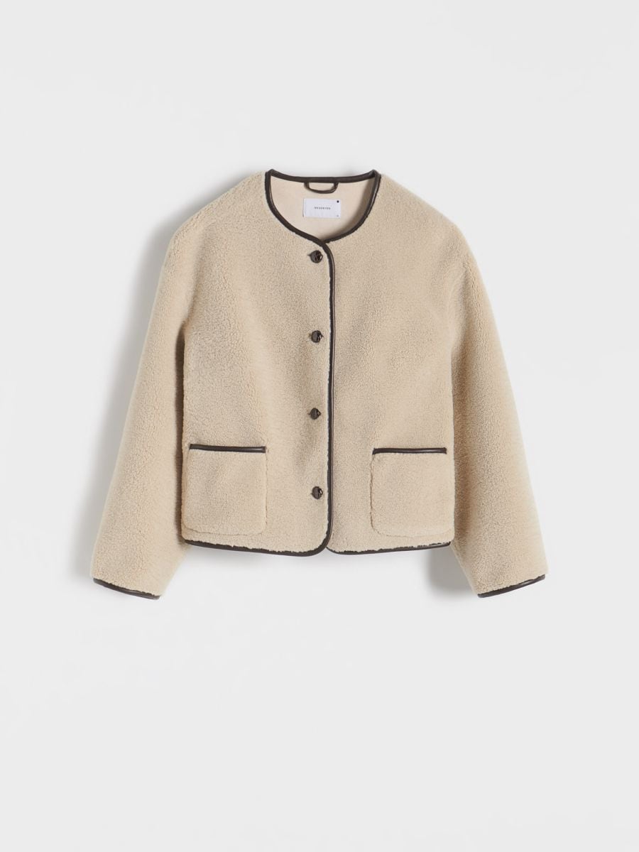 Faux shearling jacket - beige - RESERVED - 4