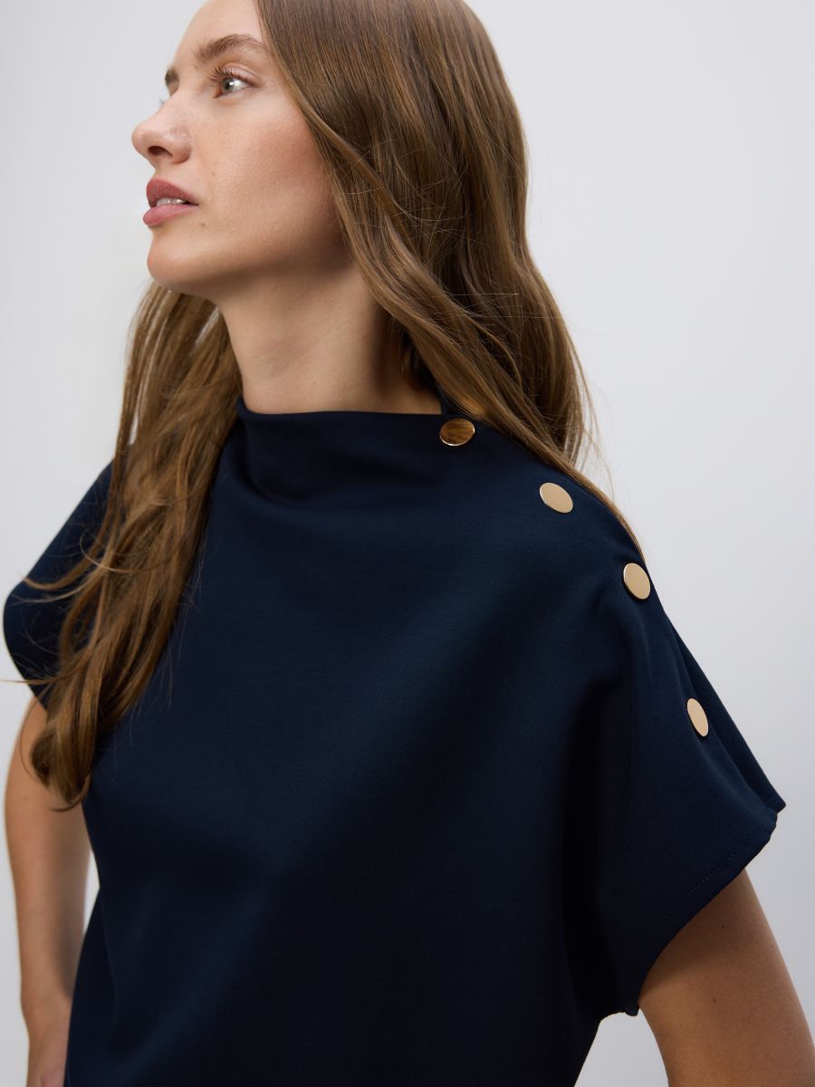 Blouse with decorative buttons - navy - RESERVED