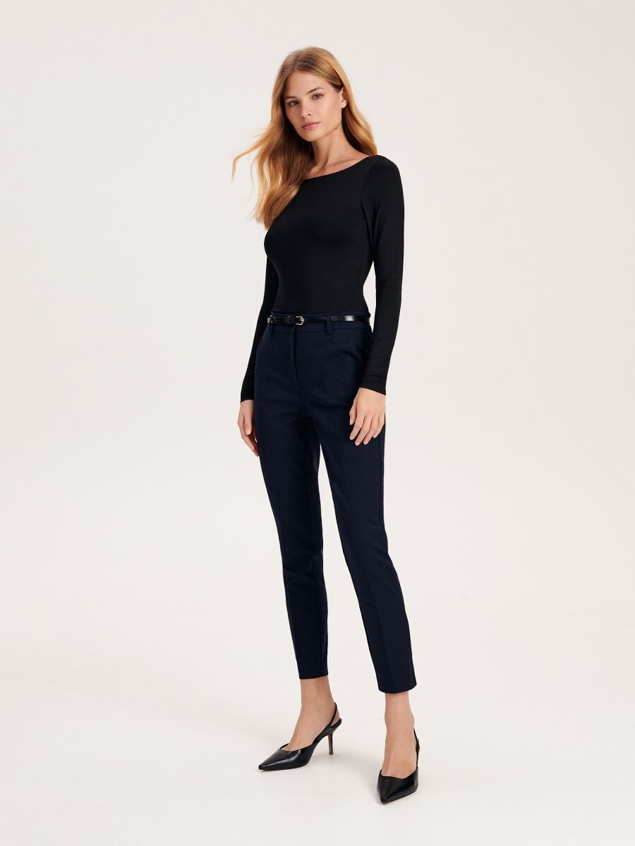 Cigarette trousers with belt Color navy - RESERVED - 4949V-59X