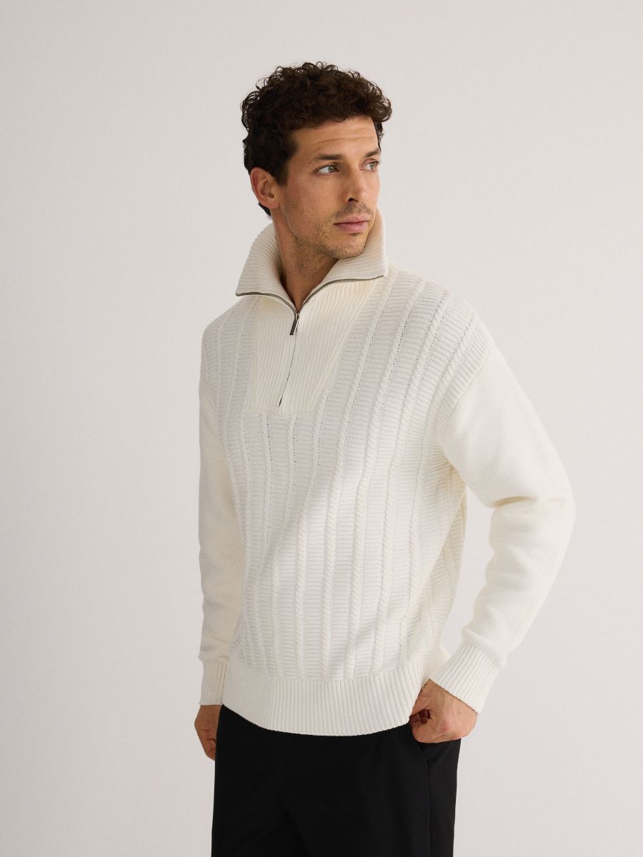 Cotton jumper with stand up collar - white - RESERVED - 2