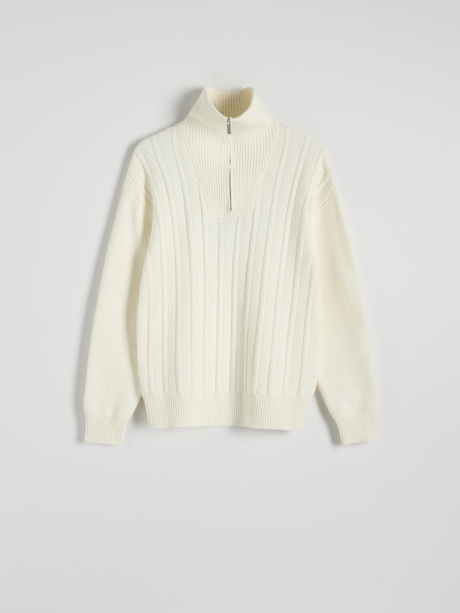 Cotton jumper with stand up collar - white - RESERVED - 7