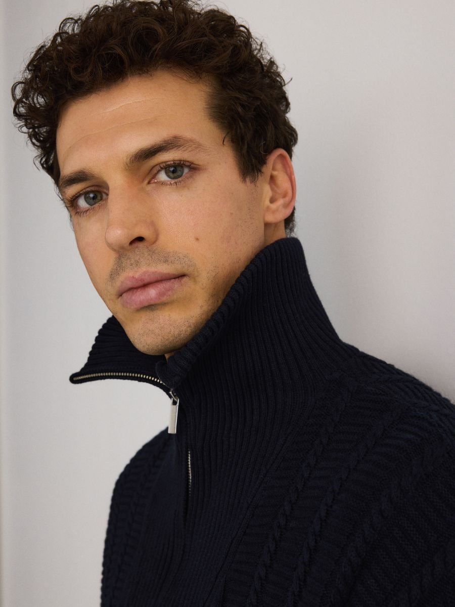 Cotton jumper with stand up collar - navy - RESERVED - 2