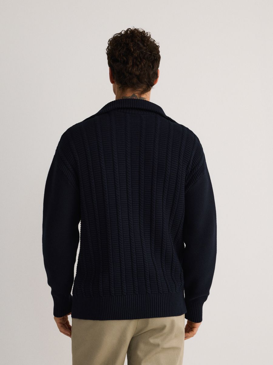 Cotton jumper with stand up collar - navy - RESERVED - 3