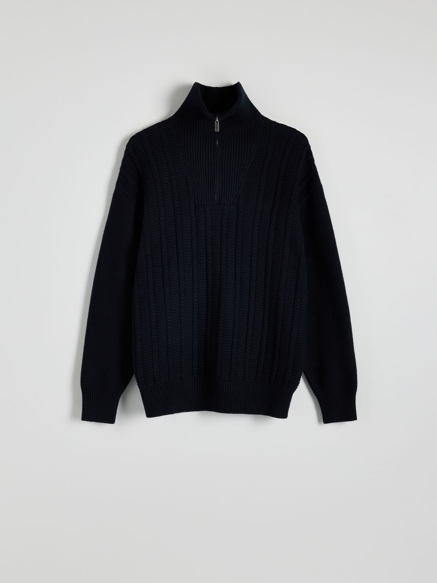 Cotton jumper with stand up collar - navy - RESERVED - 4