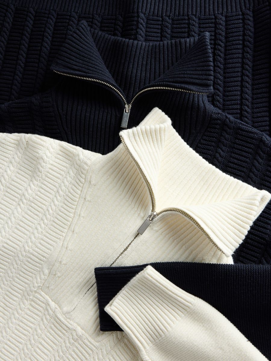 Cotton jumper with stand up collar - navy - RESERVED - 5