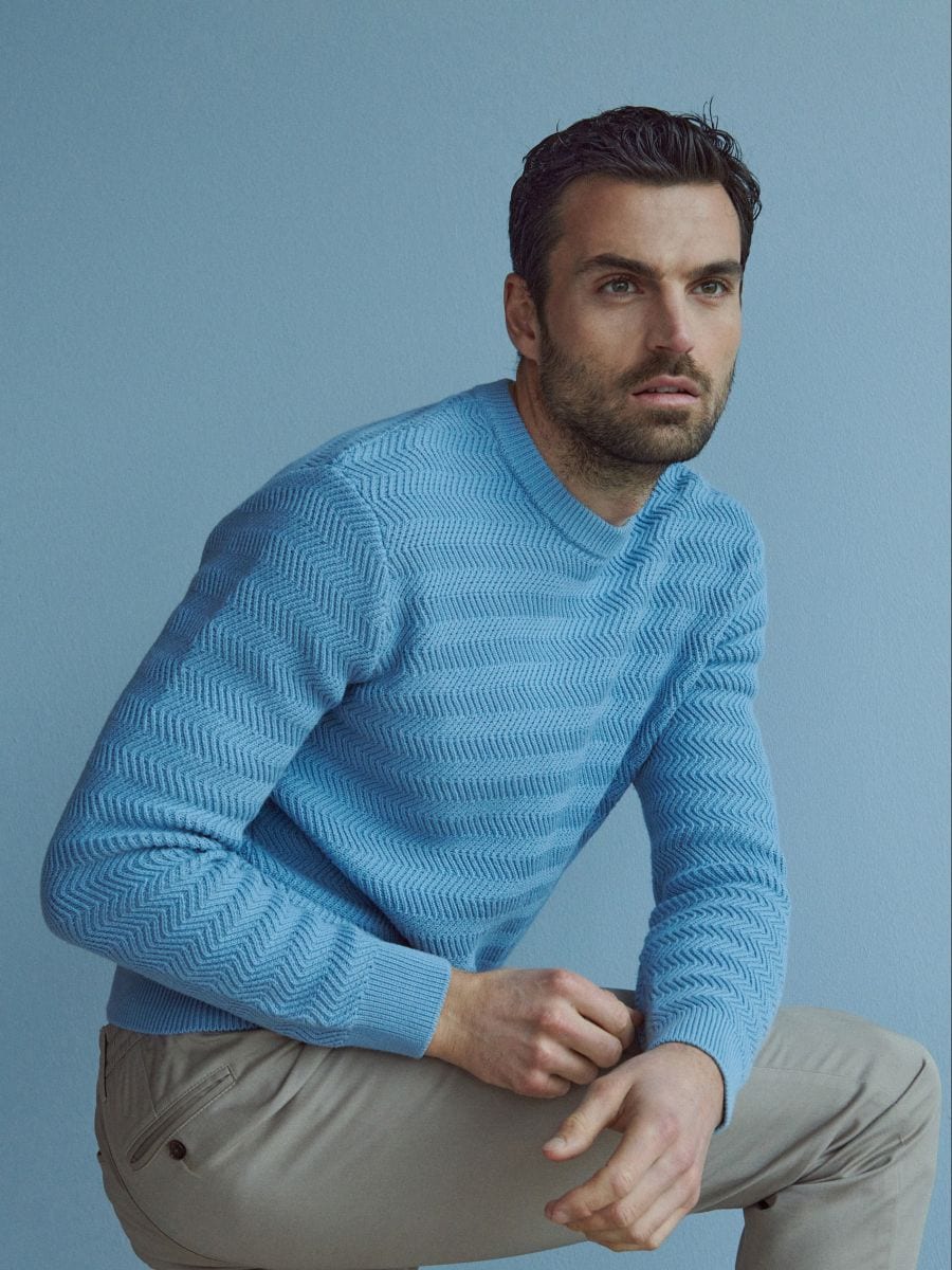 Pull en maille structurée - bleu clair - RESERVED - 3