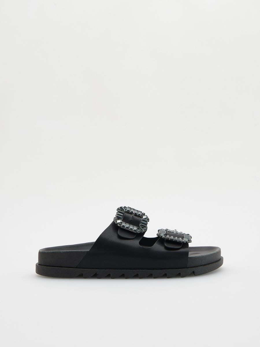 Sliders with decorative buckles - black - RESERVED