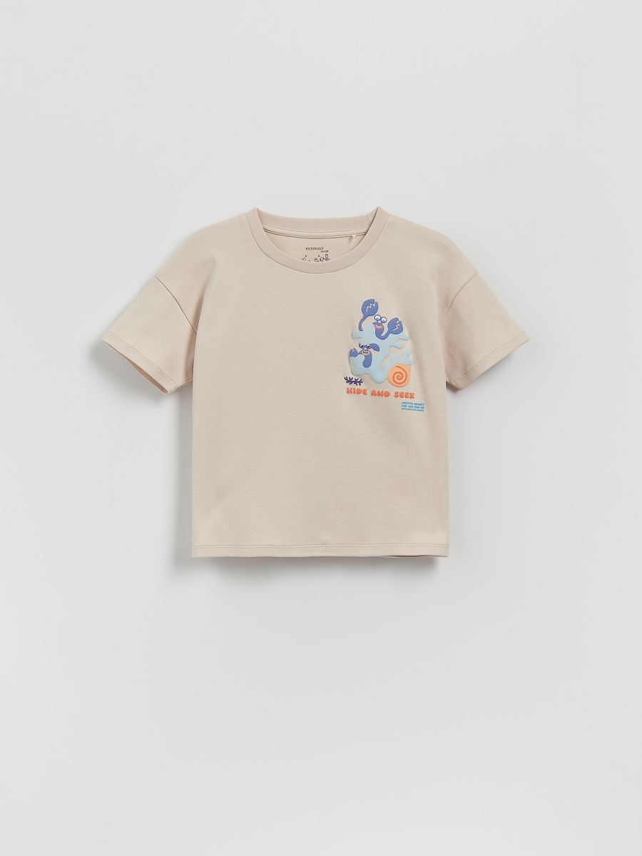 Oversized T-shirt - beige - RESERVED