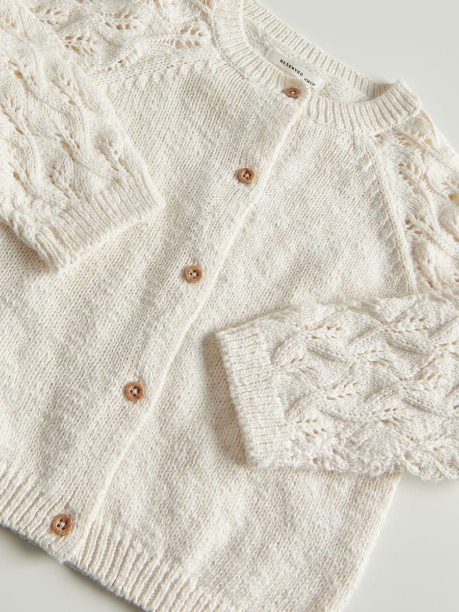 Cardigan with openwork sleeves - cream - RESERVED - 4