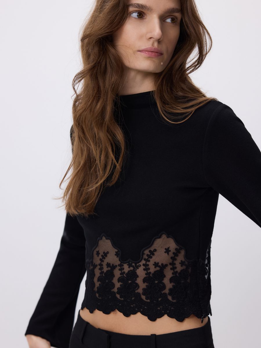 Bluse mit Spitze - schwarz - RESERVED