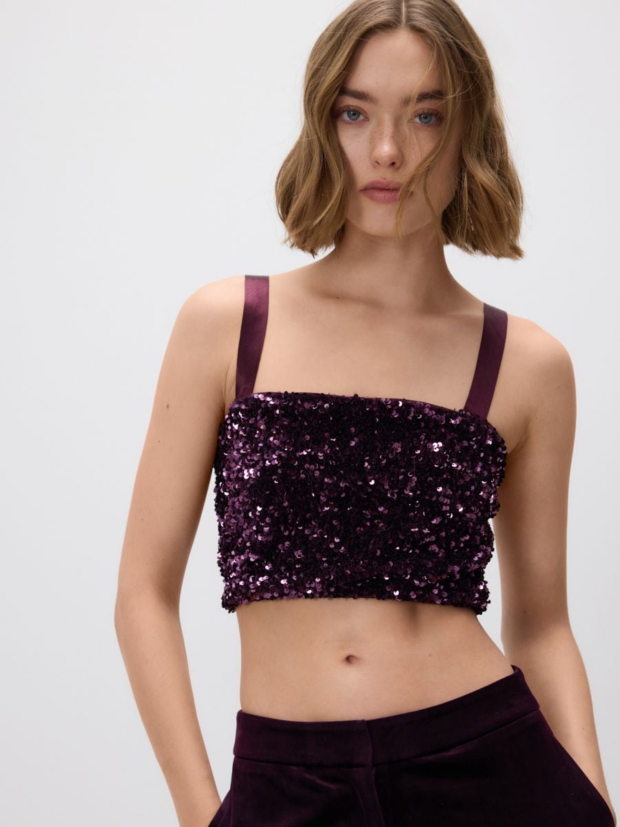 Top con paillettes - viola scuro - RESERVED