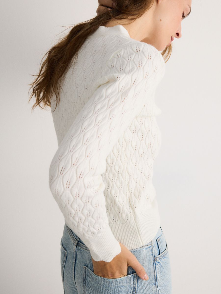 Openwork sweater with tie - cream - RESERVED - 4