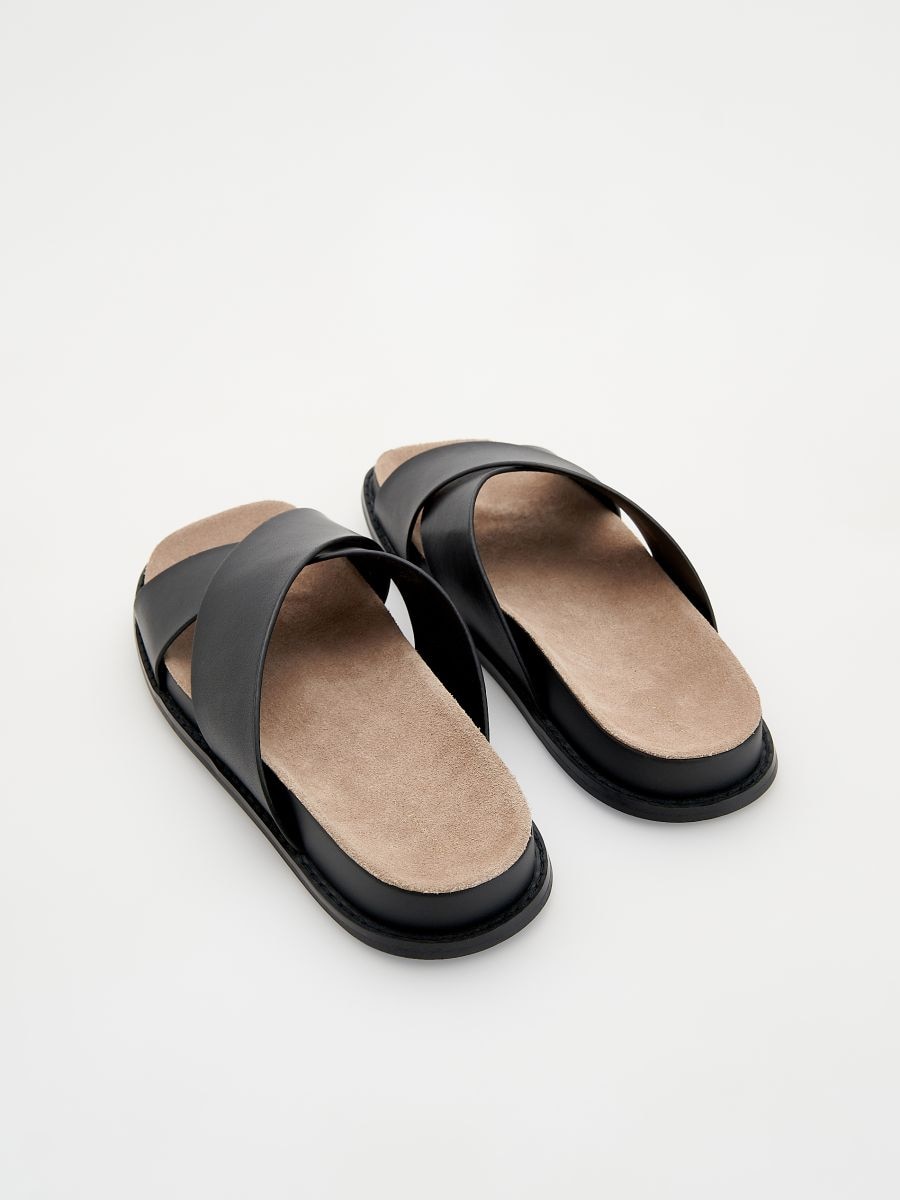 Sliders with leather rich straps - black - RESERVED - 3