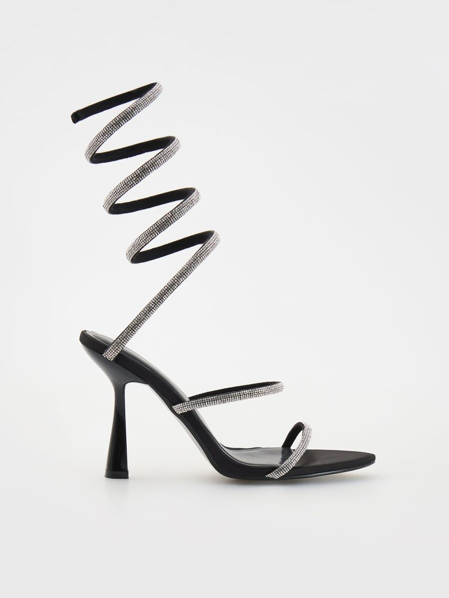 High heel sandals with cubic zirconias - black - RESERVED - 2