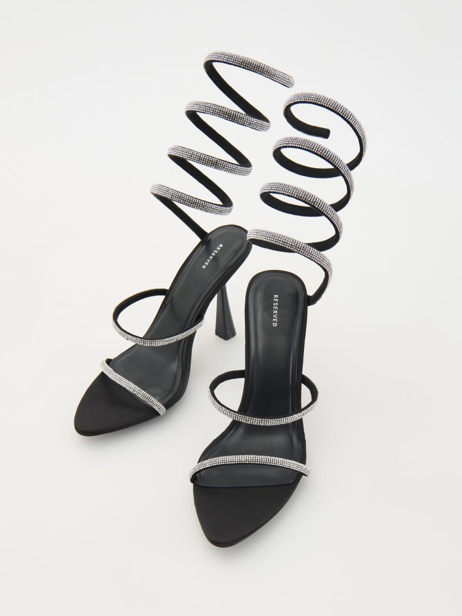 High heel sandals with cubic zirconias - black - RESERVED - 4