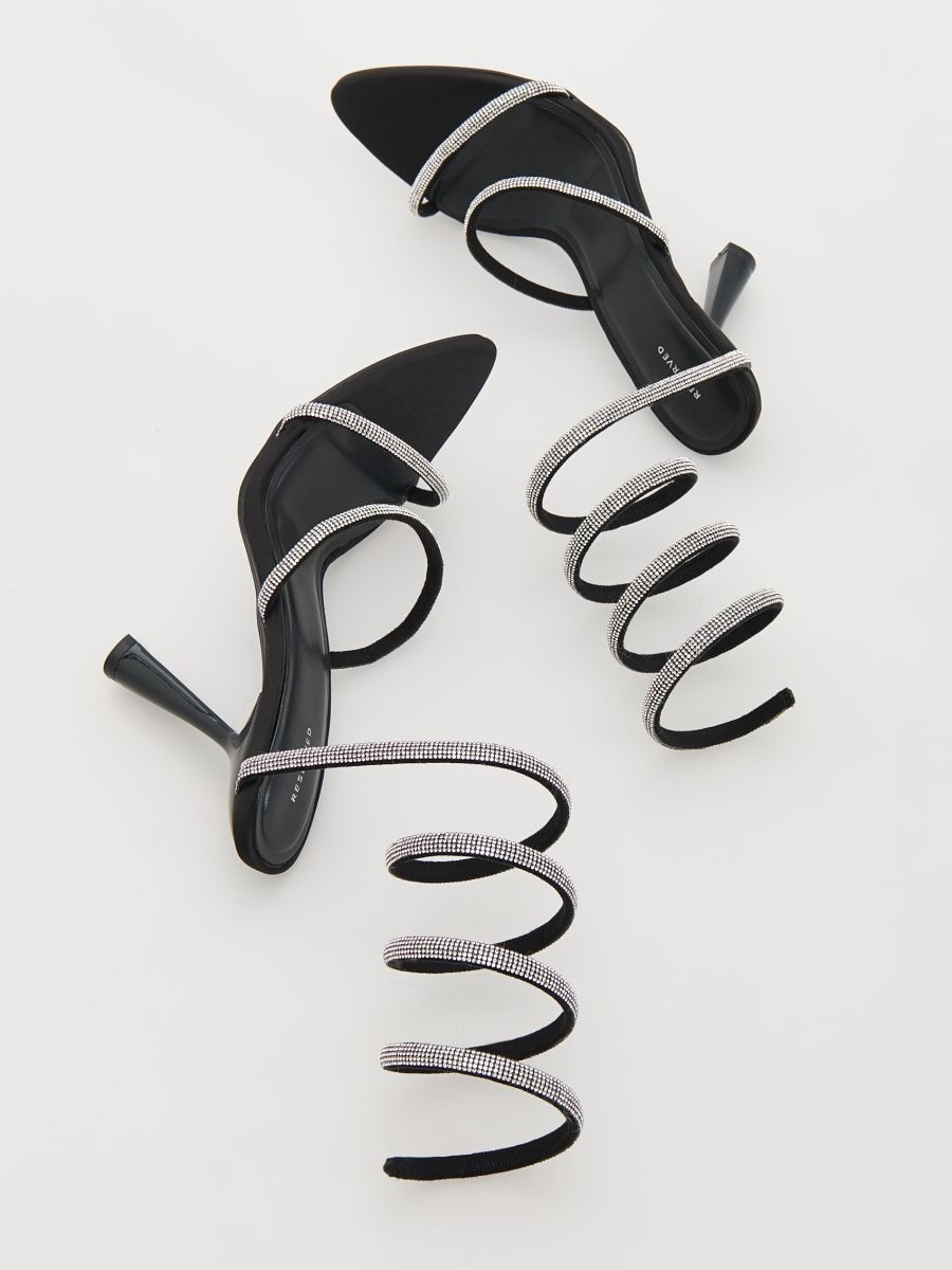 High heel sandals with cubic zirconias - black - RESERVED - 5