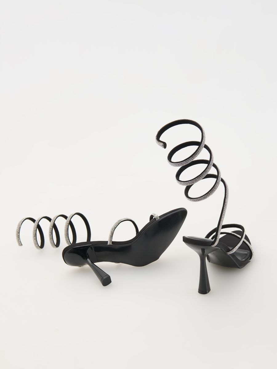 High heel sandals with cubic zirconias - black - RESERVED - 6