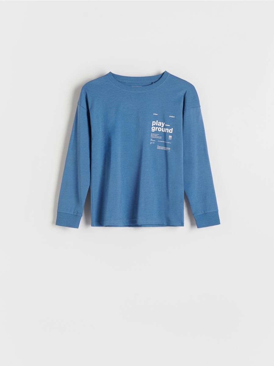 Oversized T-shirt met lange mouwen en print - steel blue - RESERVED