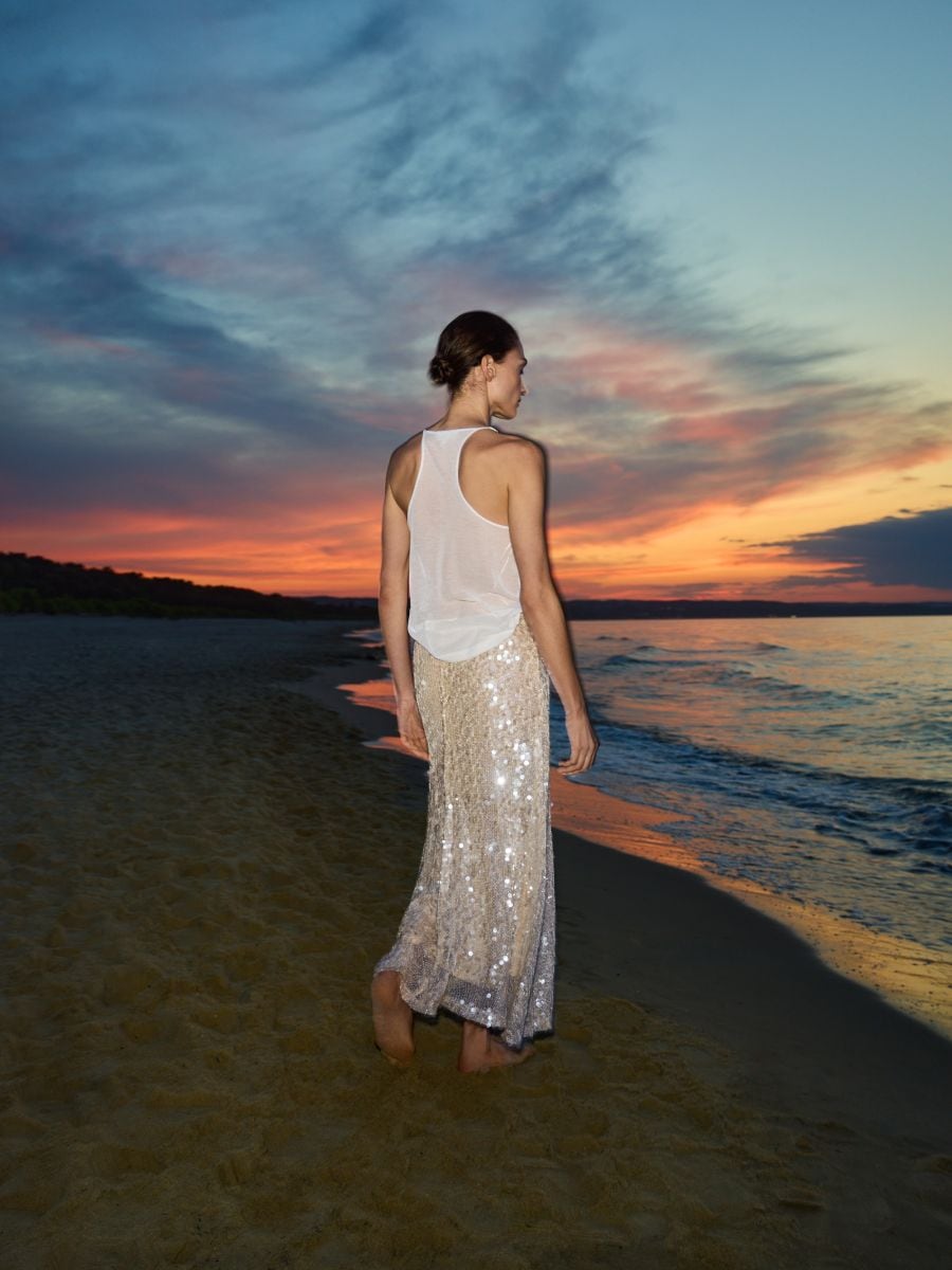 Sequin midi skirt - nude - RESERVED