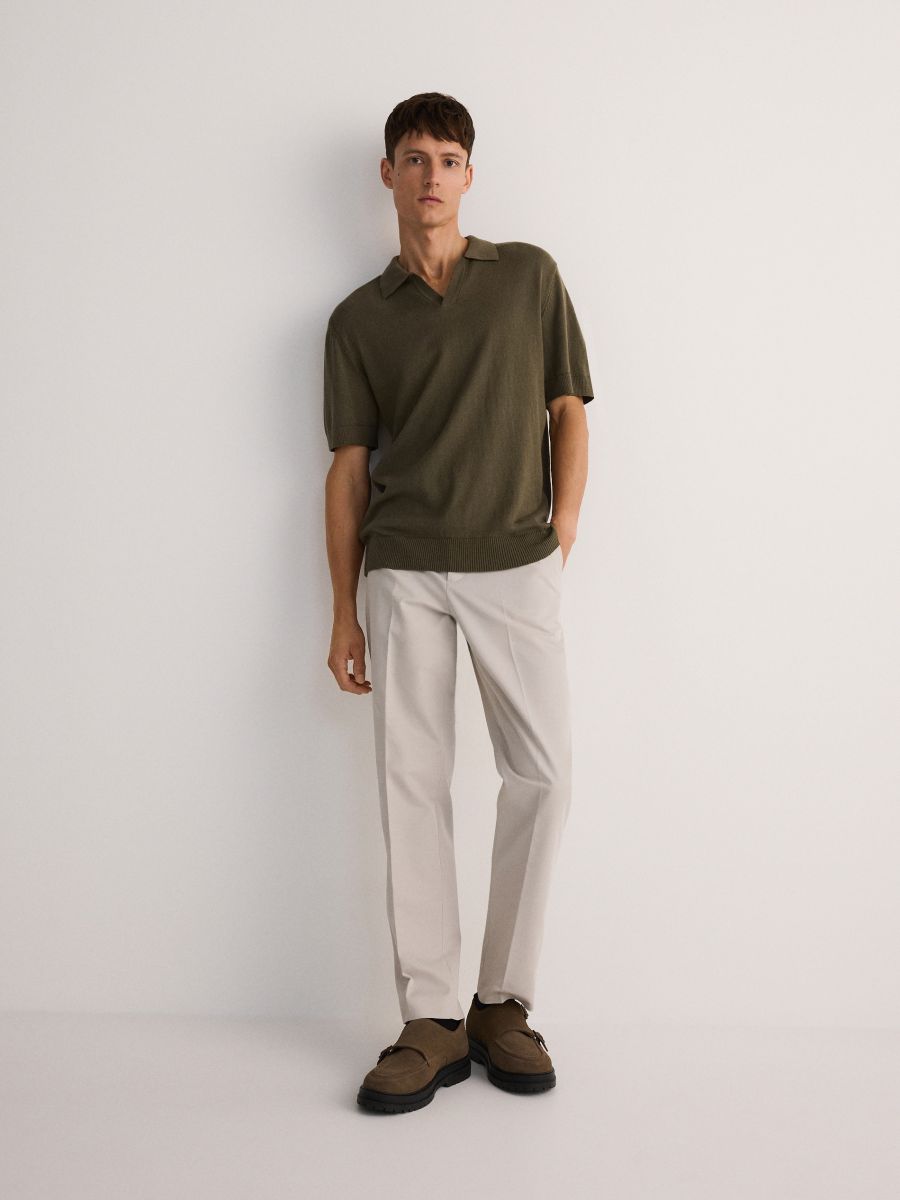 Linen blend polo jumper - dusty green - RESERVED