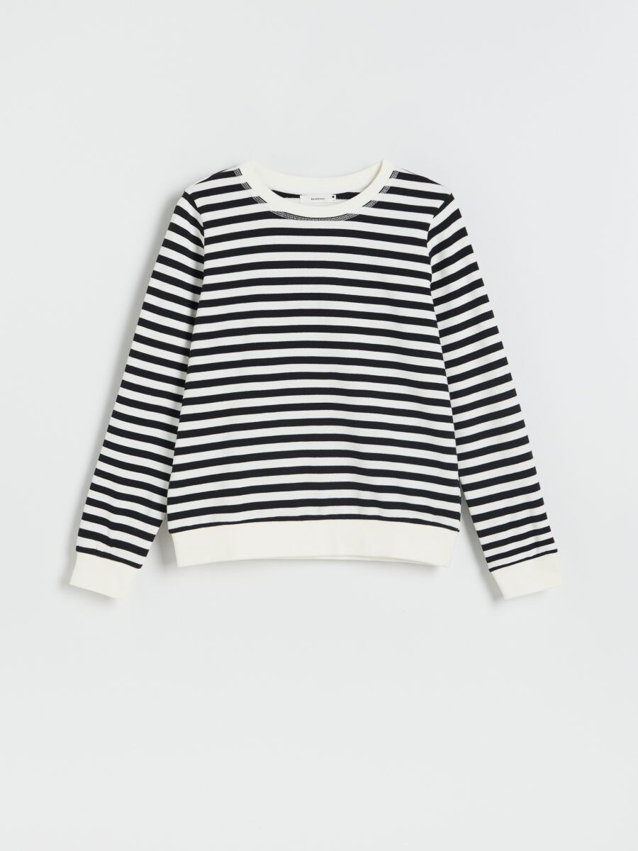 Bawełniana bluza w paski - czarny - RESERVED - 3
