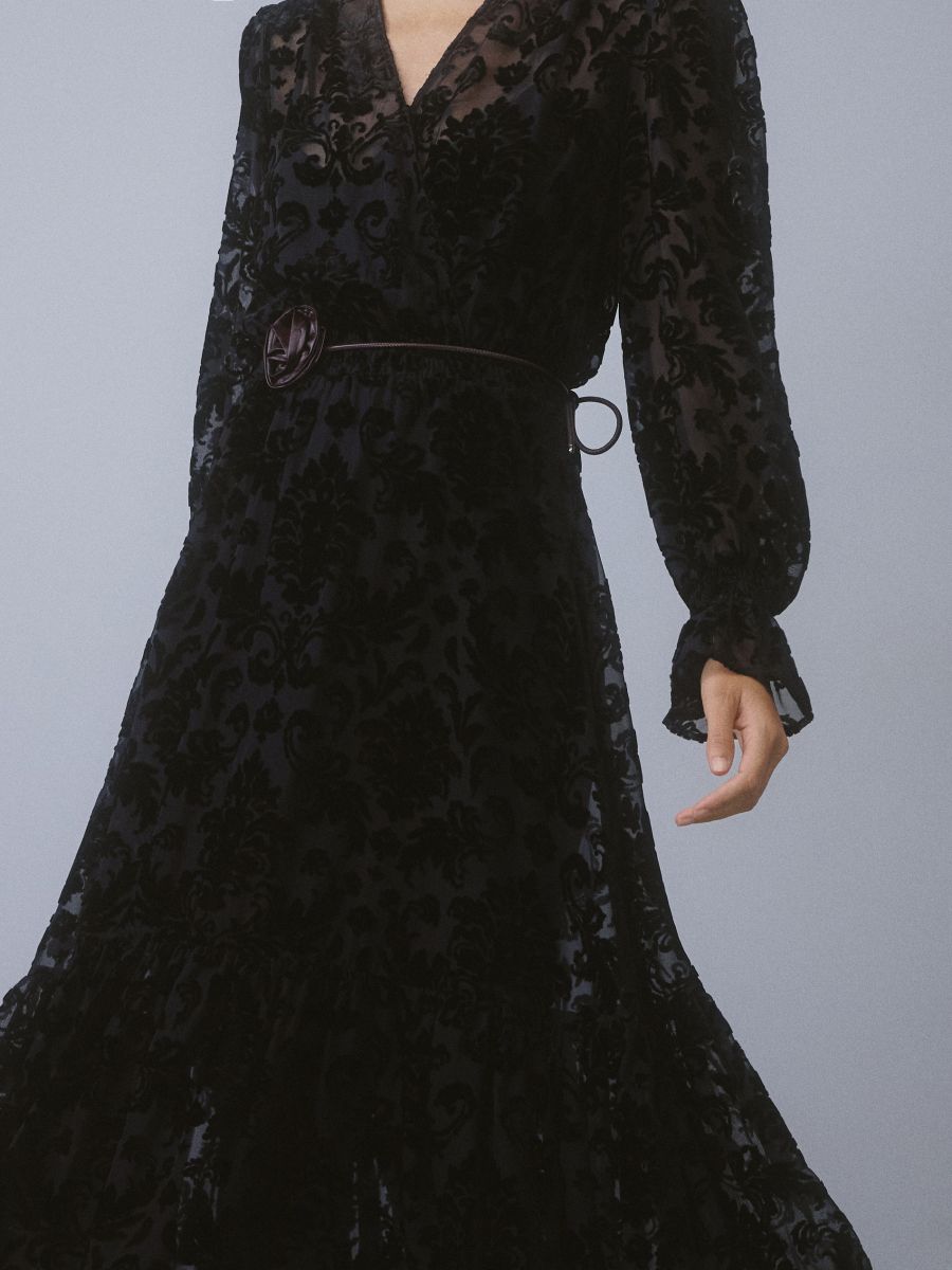 Tie choker with flower detail - maroon - RESERVED