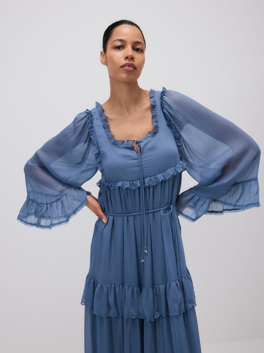 Midi dress with ruffles - blue - RESERVED - 2