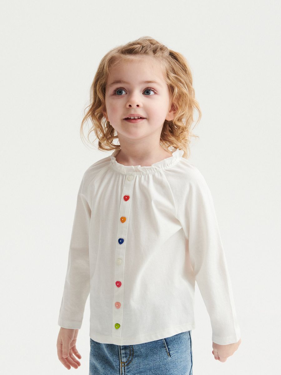 Bluse mit dekorativen Knöpfen - creme - RESERVED - 2