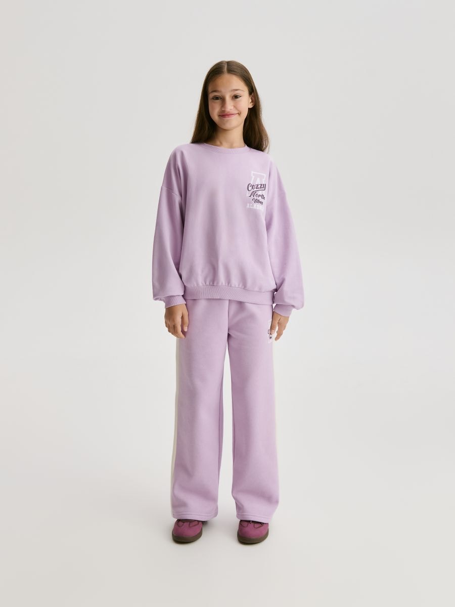 Bawełniana bluza z nadrukiem - lawendowy - RESERVED