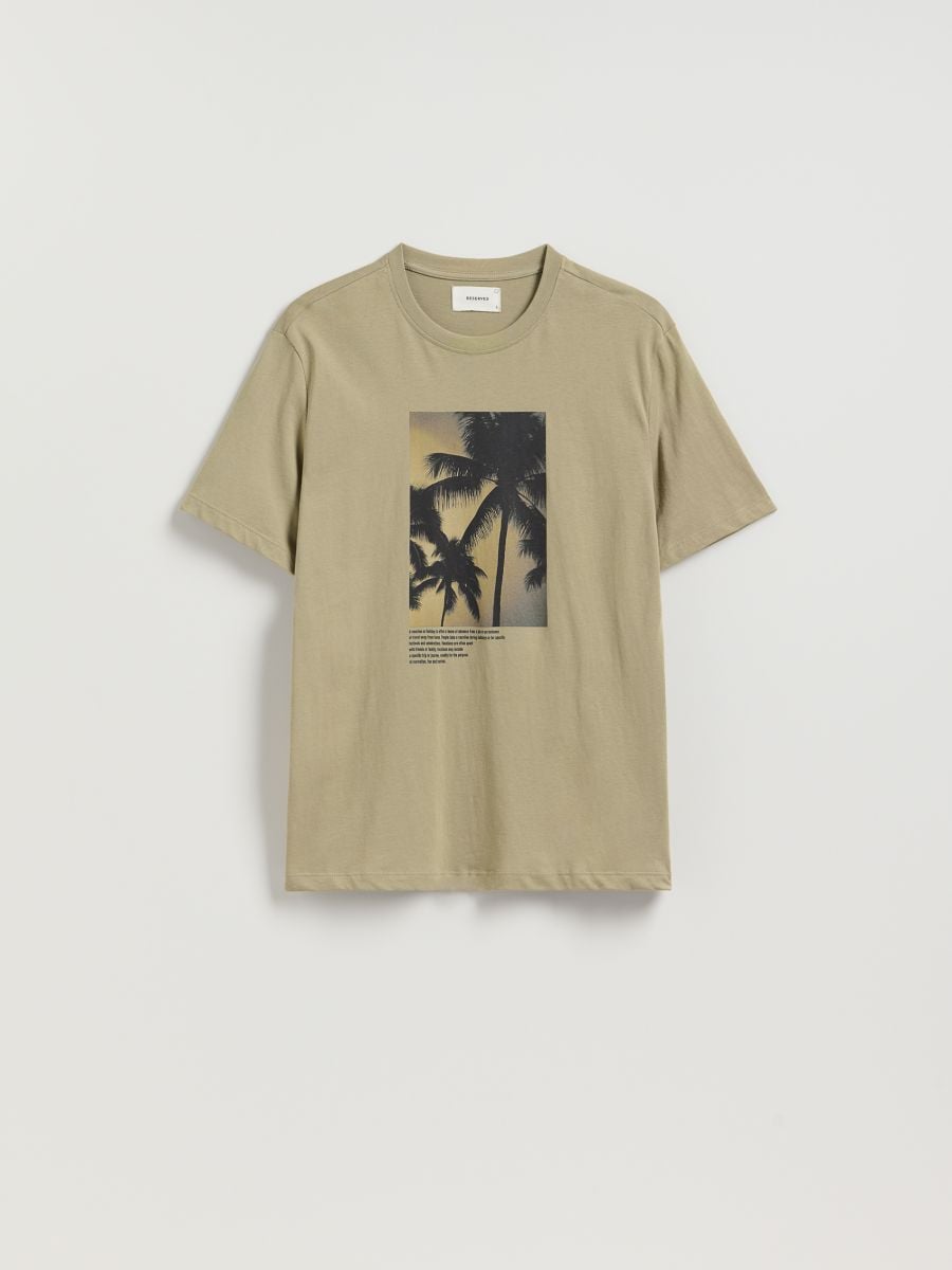 Regular fit printed T-shirt - brownish green - RESERVED