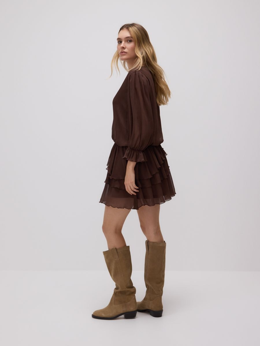 Mini dress with ruffle hem - brown - RESERVED - 6
