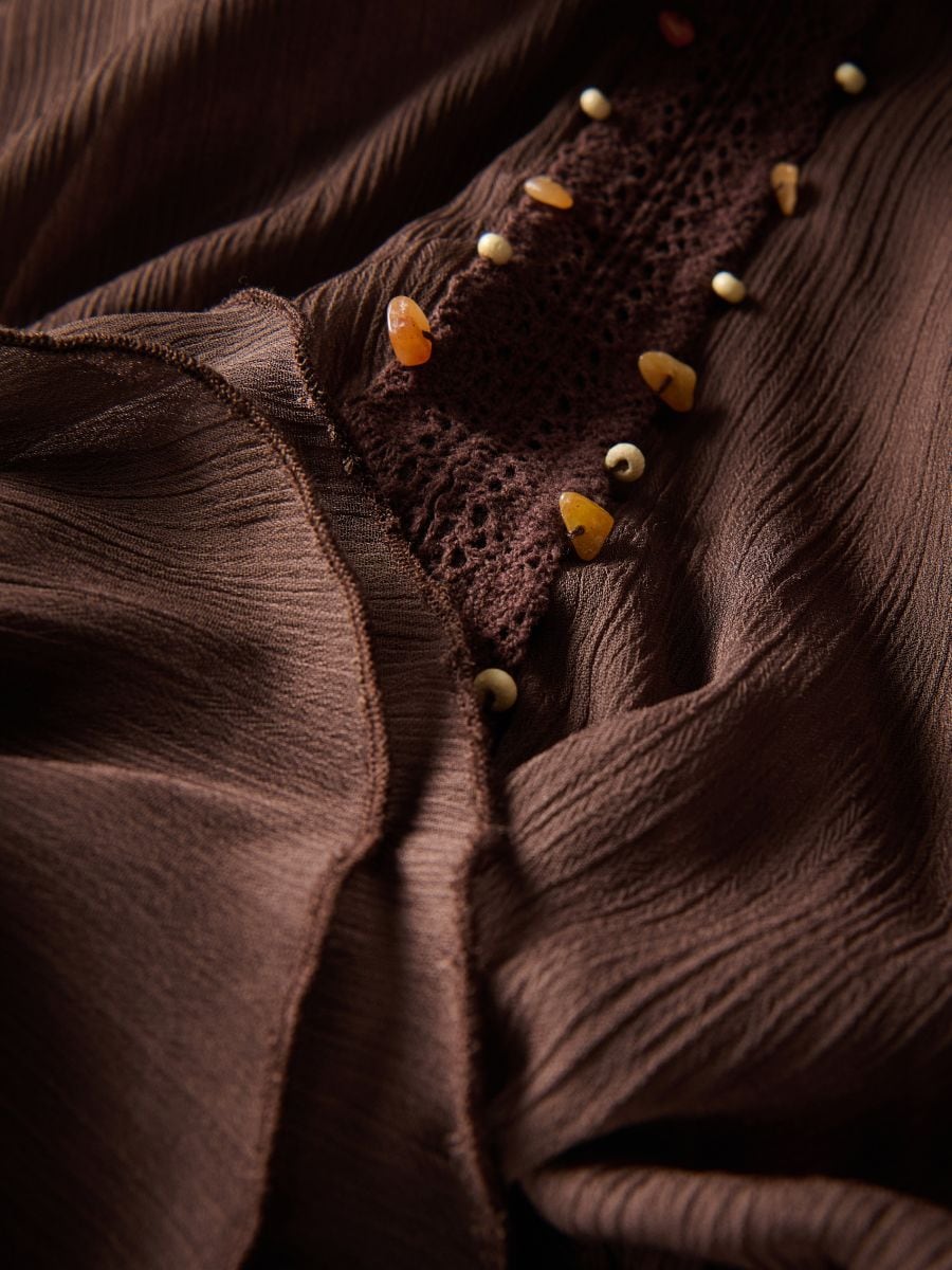 Mini dress with ruffle hem - brown - RESERVED - 2