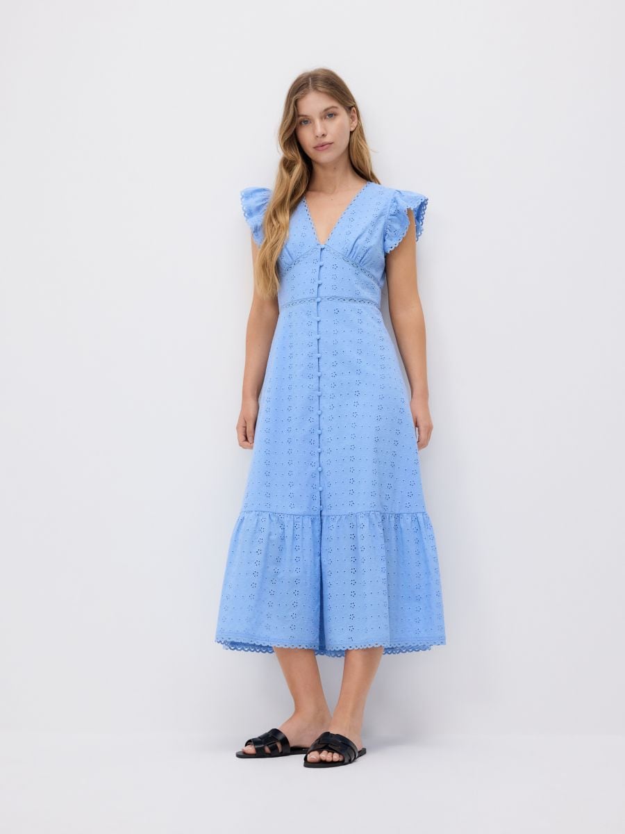 Vestito in misto cotone con balze - blu pallido - RESERVED
