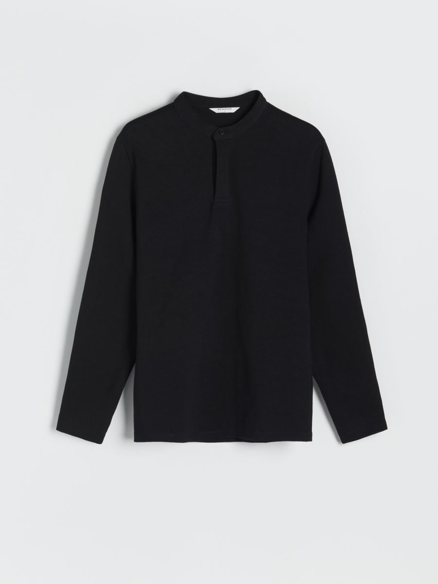 Cămașă polo cu mânecă lungă comfort - negru - RESERVED