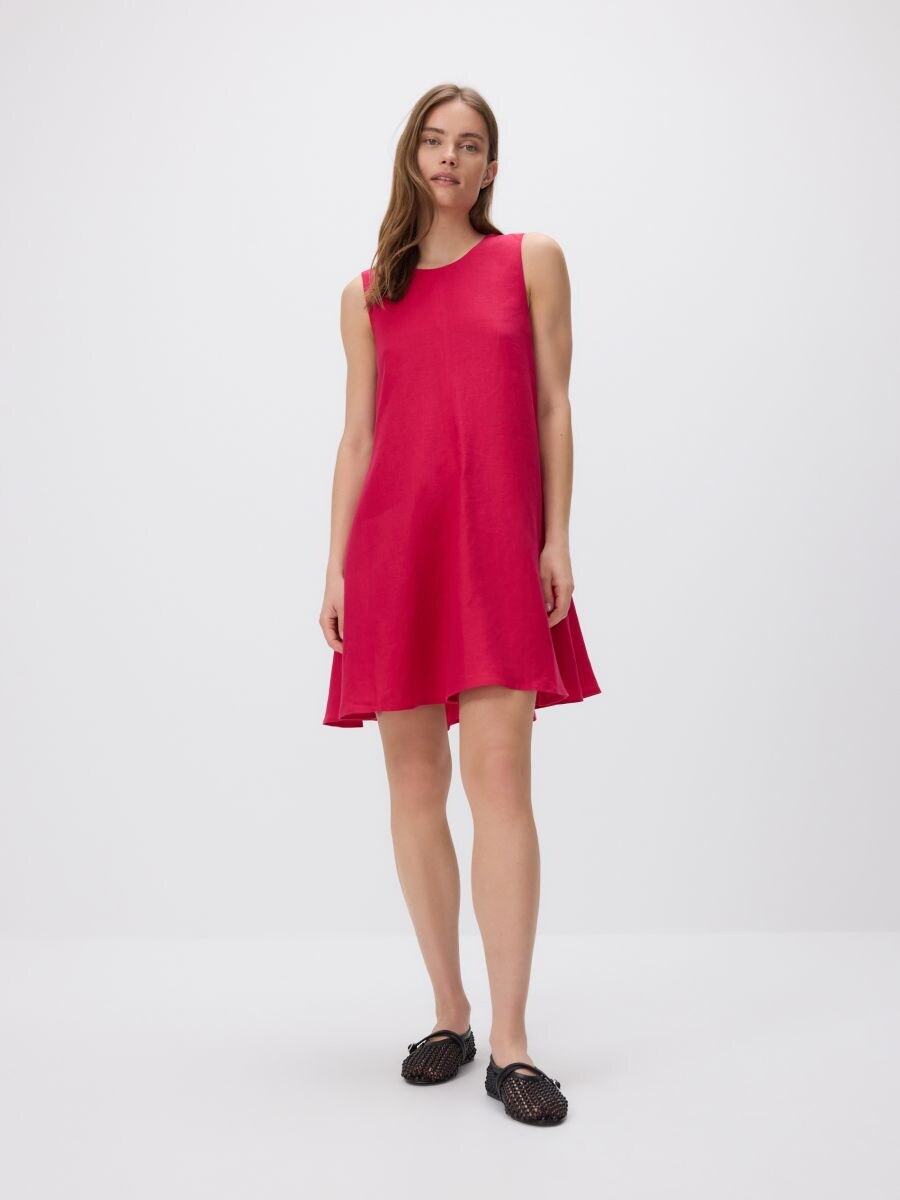 Rochie mini din in - roz-fuchsia - RESERVED