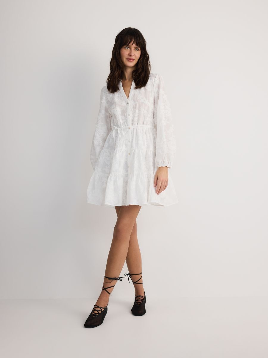 Cotton rich mini dress - white - RESERVED