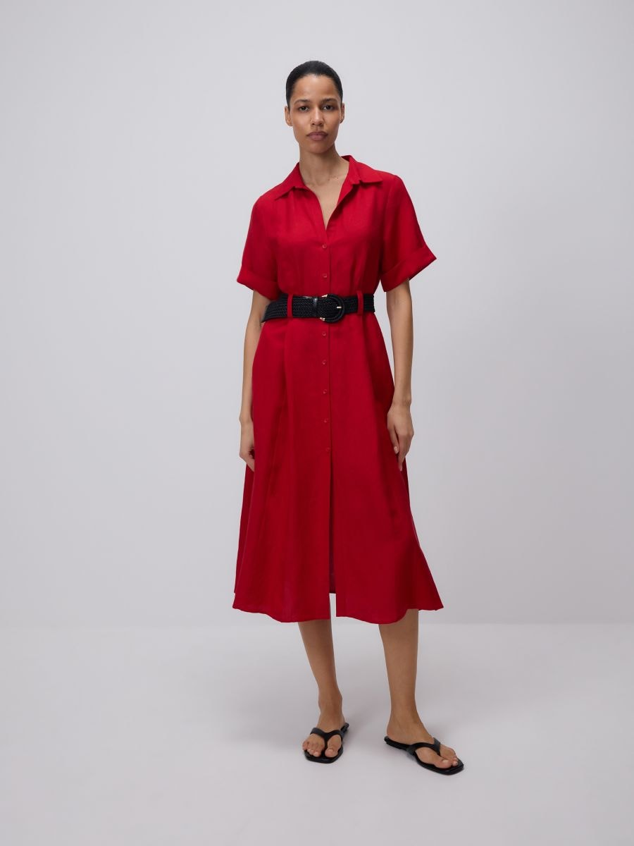 Rochie midi cu amestec de in - roșu - RESERVED