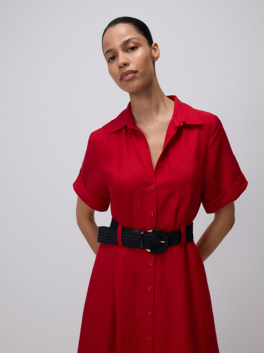 Midi dress with linen blend - red - RESERVED - 4