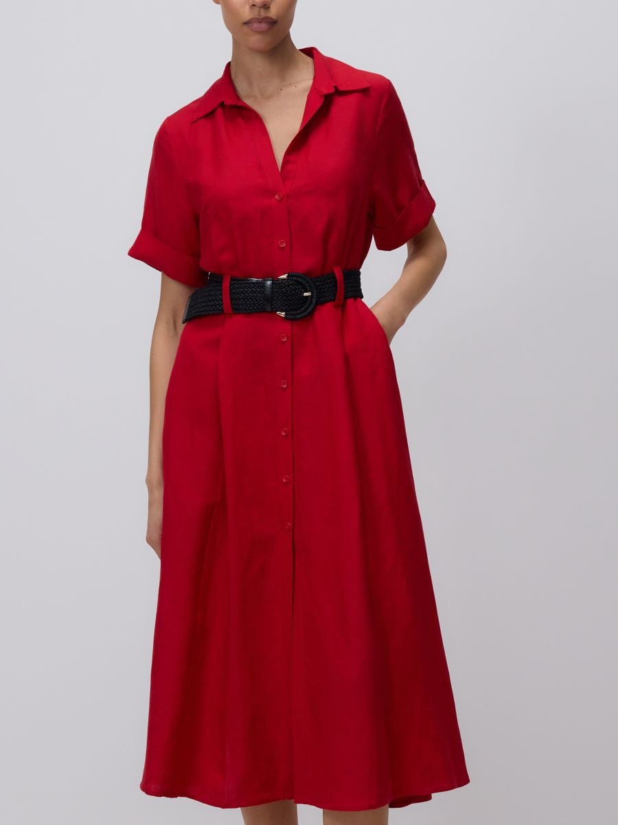 Midi dress with linen blend - red - RESERVED - 6