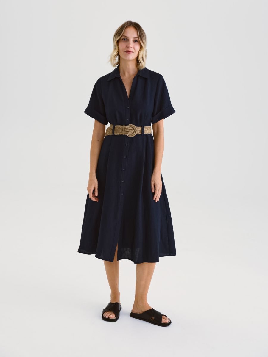 Midi dress with linen blend - navy - RESERVED - 2