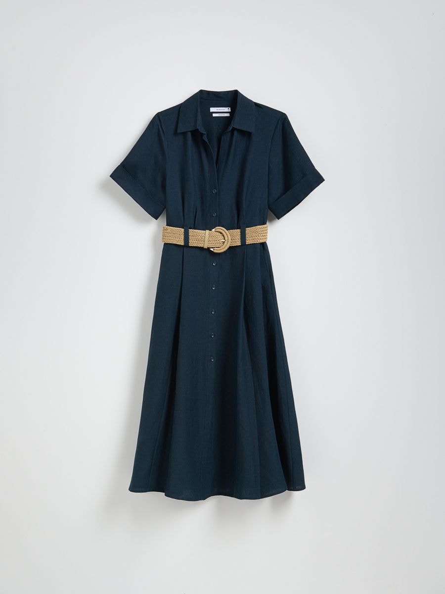 Midi dress with linen blend - navy - RESERVED - 3