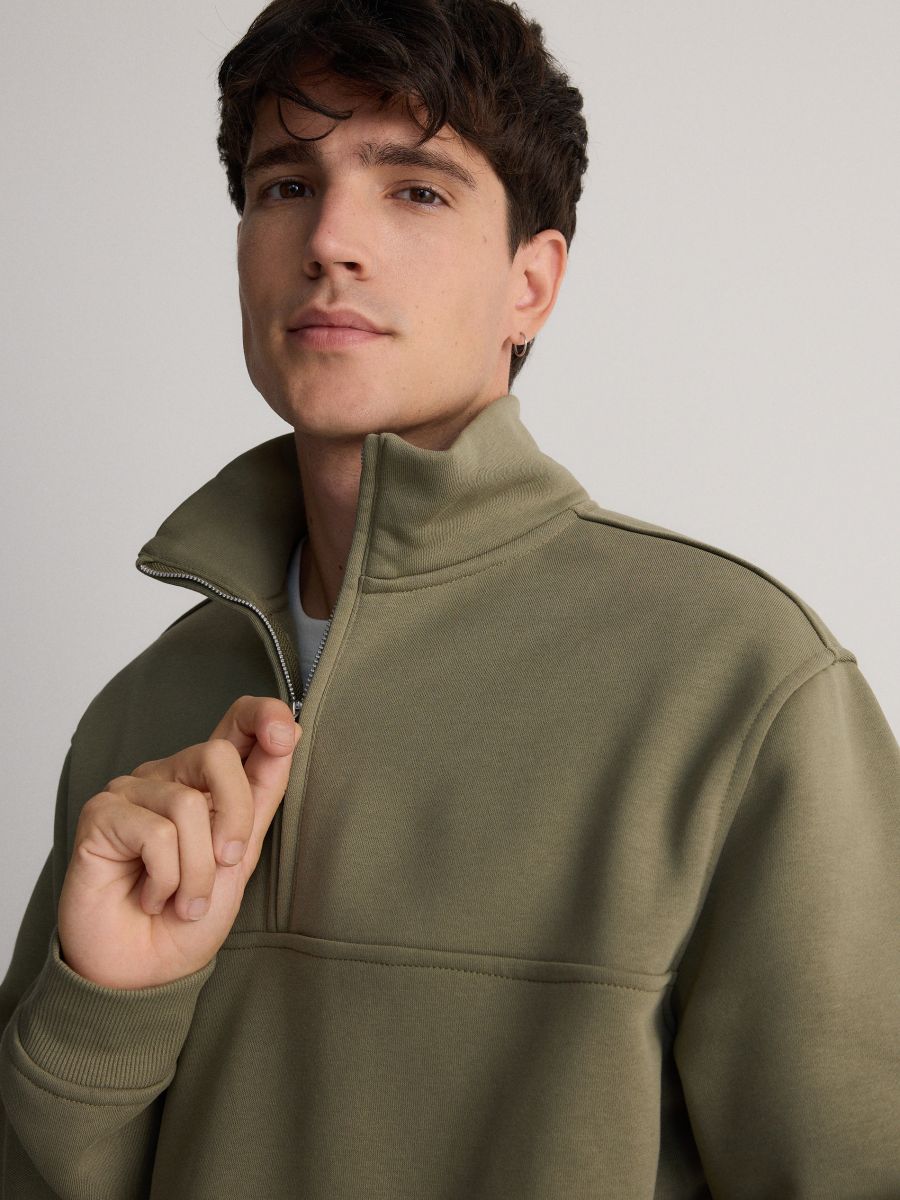 Sweatshirt with stand up collar - light olive - RESERVED - 2
