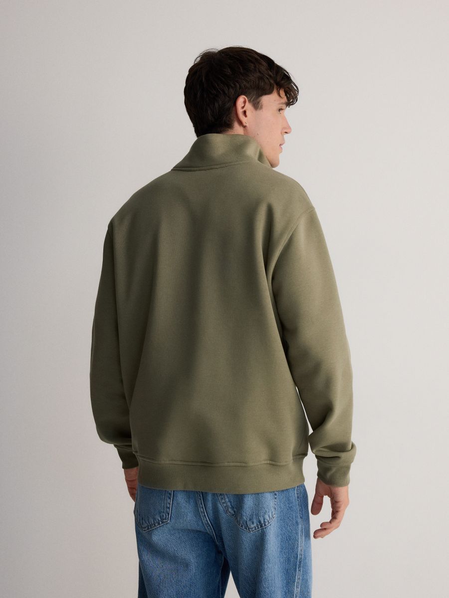 Sweatshirt with stand up collar - light olive - RESERVED - 4