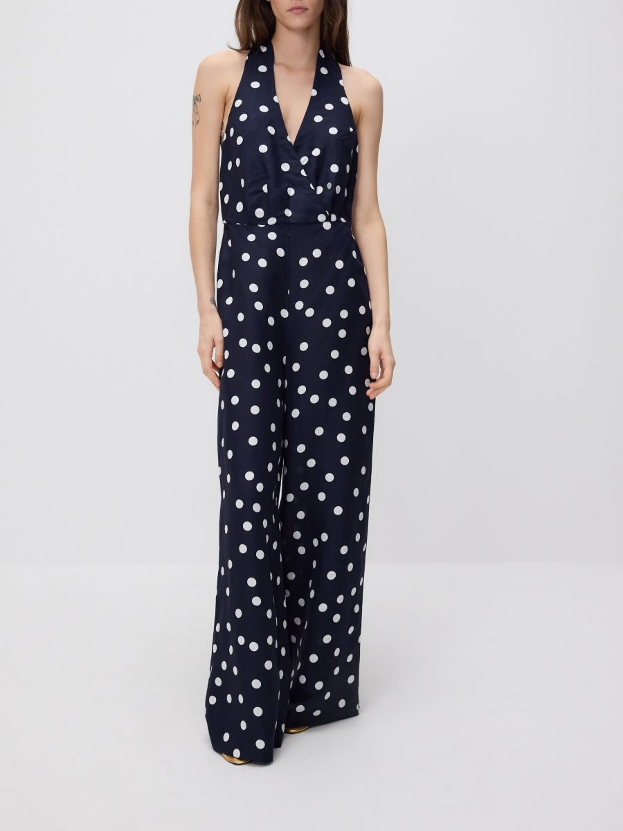 Patterned playsuit with linen blend - navy - RESERVED - 5